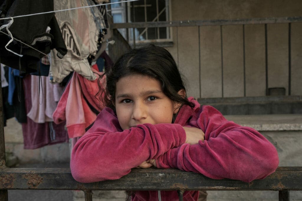 A young Roma girl is pictured at the refugee center. The Roma people known as âromaniesâ, also known as âgypsiesâ, are among the 4 million people that have been displaced by violence from the armed conflict in Ukraine.