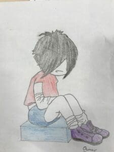 Drawing of a child sitting alone
