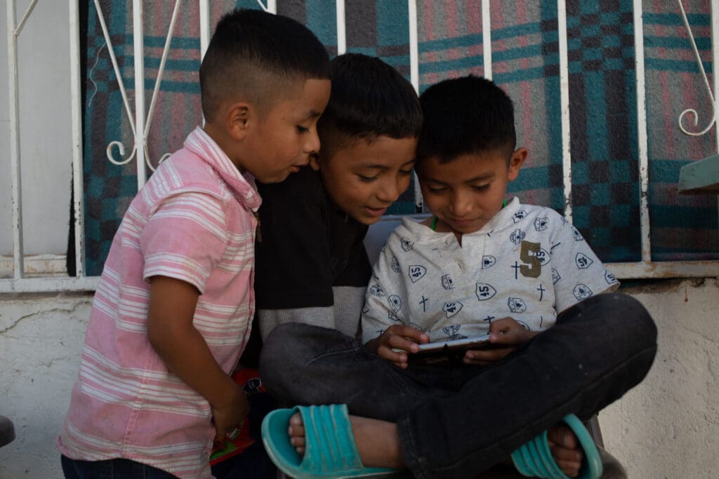 Migrant children play in the courtyard of the shelter of Ciudad Juarez Chihuahua,